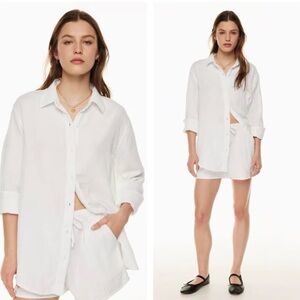 Aritzia Wilfred Free ML White Organic Cotton Gauze Matching Set Button Up/Shorts